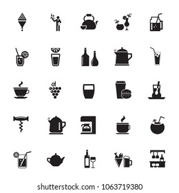 Icon set of drinks. Restaurant and bar menu, coffee shop, alcohol and hot drinks. Beverage concept. For topics like entertainment, leisure, gourmet