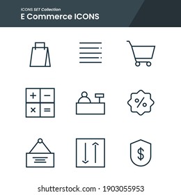 icon set of e commerce bag, cashier, calculator  and many more. with line style vector. suitable use for web app and pattern design.