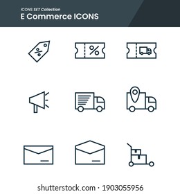 icon set of e commerce shipping, voucher, notification and many more. with line style vector. suitable use for web app and pattern design.