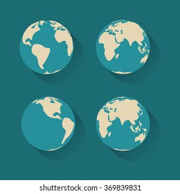 Icon set of Earth globe. Flat art.