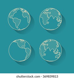 Icon set of Earth globe. Simple line art. 