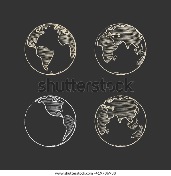 Icon Set Earth Globe Simple Chalk Stock Vector Royalty Free Shutterstock