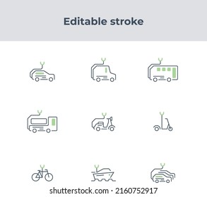 Conjunto de iconos. Transporte ecológico. Vehículos con carga eléctrica.