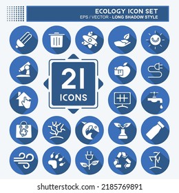 Icon Set Ecology. suitable for education symbol. long shadow style. simple design editable. design template vector. simple illustration