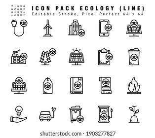 Icon Set of Ecology Vector Line Icons. Contains such Icons as Office Book, Recyle, Plant etc. Editable Stroke. 64x64 Pixel Perfect