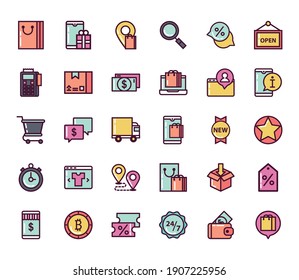 Icono conjunto de ilustración de grupo de comercio electrónico