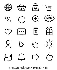 Icon set of e-commerce, online shop in outline design.