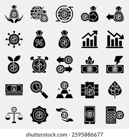 Icon set of economy. Economy elements. Icon in glyph style.