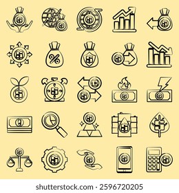 Icon set of economy. Economy elements. Icon in hand drawn style.