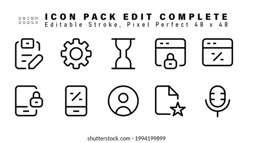 Conjunto de iconos para editar iconos de línea completos. Contiene iconos como Web, Contraseña móvil, Descuento en línea, Usuario, etc. Editable Stroke. 48x48 Perfecto para píxeles