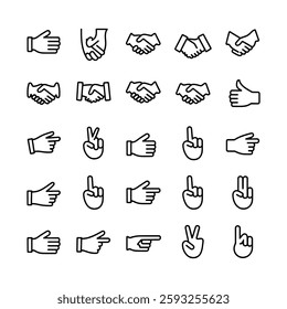 Icon Set of Editable Line Hand Variations (Not Outlined)