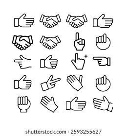 Icon Set of Editable Line Hand Variations (Not Outlined)