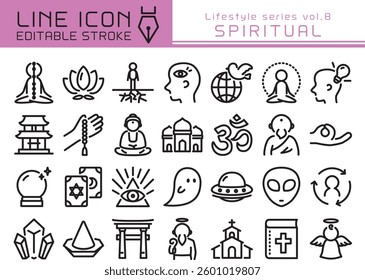 Spiritual vector icon set. Editable line stroke.