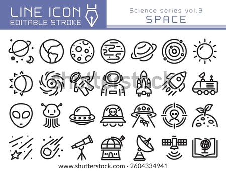 Space vector icon set. Editable line stroke.