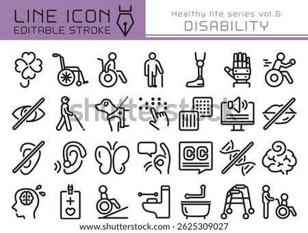 Disability vector icon set. Editable line stroke.
