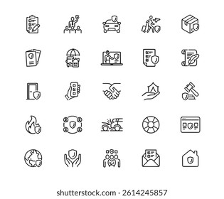 Icon Set. Editable Stroke. Contains such icons as Icon Symbol, Healthcare And Medicine, Security, Insurance Agent, Umbrella, Life Insurance, Home Insurance, Car Insurance