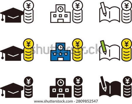 Icon set for education loans and tuition. Illustrations related to school and child-rearing.
