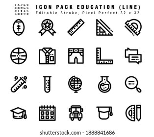 Icon Set of Education Vector Line Icons. Contains such Icons as VGA, Keyboard, Mouse, Mobile Phone etc. Editable Stroke. 32x32 Pixel Perfect