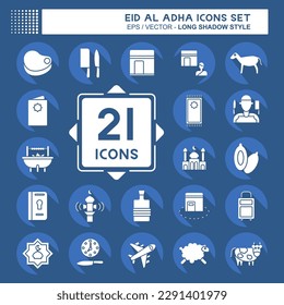 Conjunto de iconos Eid Al Adha. relacionado con el símbolo islámico. Estilo de sombra larga. diseño simple editable. ilustración simple