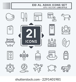 Icon Set Eid Al Adha. related to Islamic symbol. Line Style. simple design editable. simple illustration