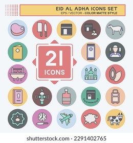 Icon Set Eid Al Adha. related to Islamic symbol. Color Mate Style. simple design editable. simple illustration