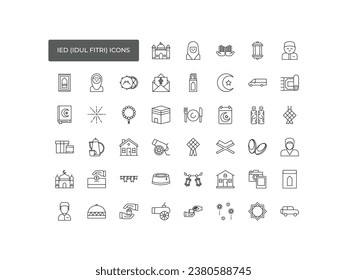 Icon set of Eid Al Fitr. Icons in line style. Good for prints, posters, logo, decoration, greeting card, etc.