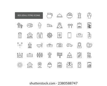 Icon set of Eid Al Fitr. Icons in line style. Good for prints, posters, logo, decoration, greeting card, etc.