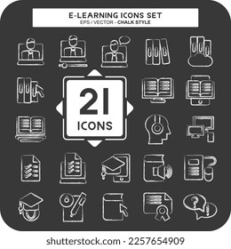 Icon Set E-Learning. related to Education symbol. chalk style. simple design editable. simple illustration