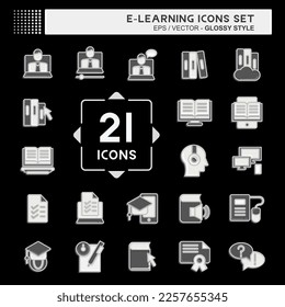 Icon Set E-Learning. related to Education symbol. Glossy Style. simple design editable. simple illustration