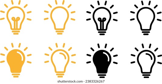 
Icon set of electric lamp, bulb, electricty, illumination, lighting, idea. Thin line icons, simple flat design vector illustrations. Isolated on white, transparent background