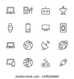 Icon set of electronics. Editable vector pictograms isolated on a white background. Trendy outline symbols for mobile apps and website design. Premium pack of icons in trendy line style.