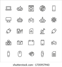 Icon set of electronics. Editable vector pictograms isolated on a white background. Trendy outline symbols for mobile apps and website design. Premium pack of icons in trendy line style.