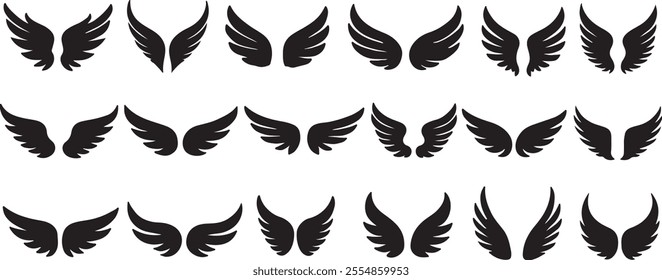 Icon set of elegant wings featuring modern and timeless styles for creative use