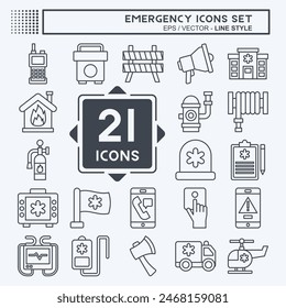 Icon Set Emergency. related to Warning symbol. line style. simple design illustration