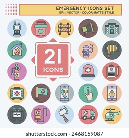 Icon Set Emergency. related to Warning symbol. color mate style. simple design illustration