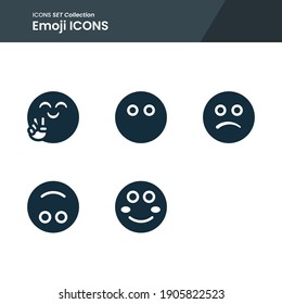 Icon Set Of Emoji Peace, Shy, Shock And Many More. With Solid Style Vector. Suitable Use For Web App And Pattern Design.