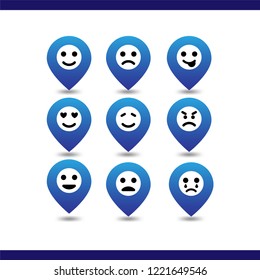 Icon set emoji pin location expressions of emotion