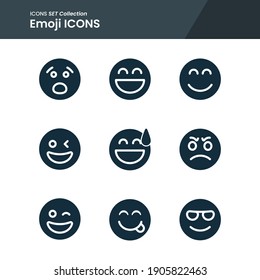 Icon Set Of Emoji Smile, Angry, Handsome And Many More. With Solid Style Vector. Suitable Use For Web App And Pattern Design.