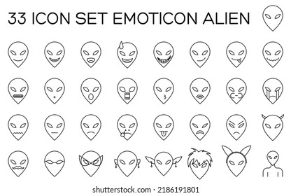 Icon Set Emoticon Alien Head Vector Illustration. Thin Line.