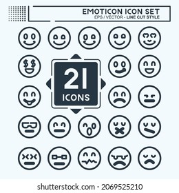 Icon Set Emoticon - Line Cut Style - Simple illustration, Editable stroke, Design template vector, Good for prints, posters, advertisements, announcements, info graphics, etc.