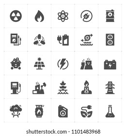 Icon set - energy and power filled icon style vector illustration on white background