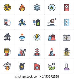 Icon Set - Energy And Power Full Color Outline Stroke Vector Illustration