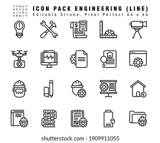 Icon Set of Engineering Vector Line Icons. Contains such Icons as History, book engineering etc. Editable Stroke. 64x64 Pixel Perfect