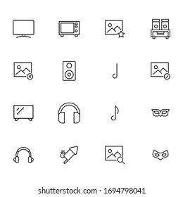 Icon set of Entertainment. Editable vector pictograms isolated on a white background. Trendy outline symbols for mobile apps and website design. Premium pack of icons in trendy line style.
