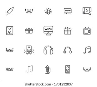 Icon Set Of Entertainment. Editable Vector Pictograms Isolated On A White Background. Trendy Outline Symbols For Mobile Apps And Website Design. Premium Pack Of Icons In Trendy Line Style.
