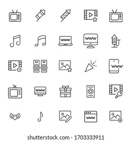 Icon set of Entertainment. Editable vector pictograms isolated on a white background. Trendy outline symbols for mobile apps and website design. Premium pack of icons in trendy line style.
