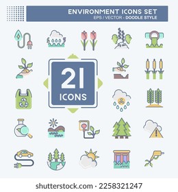 Icon Set Environment. related to Environment symbol. doodle style. simple illustration. conservation. earth. clean