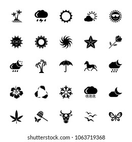 Icon set of environment signs. Weather, climate, flora and fauna. Ecology concept. For topics like nature, geography, climatic zones