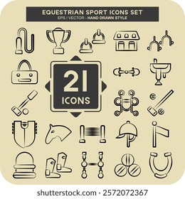 Icon Set Equestrian Sport. related to Hourse symbol. hand drawn style. design editable