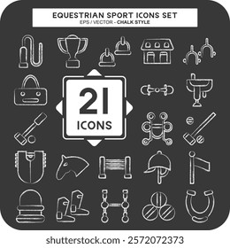 Icon Set Equestrian Sport. related to Hourse symbol. chalk Style. design editable